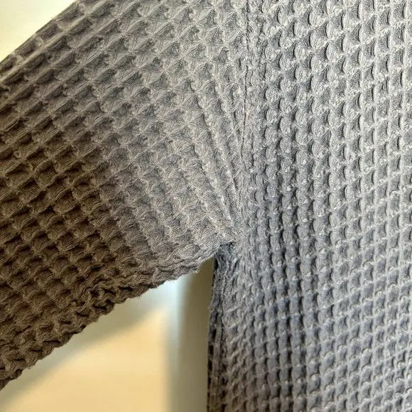 Happy Place Womens Waffle Knit Long Bathrobe Size Large Long Sleeve Grey Lounge
