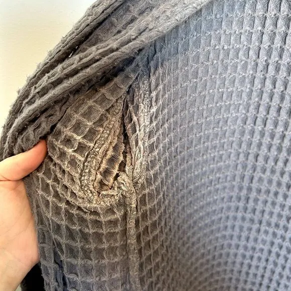 Happy Place Womens Waffle Knit Long Bathrobe Size Large Long Sleeve Grey Lounge