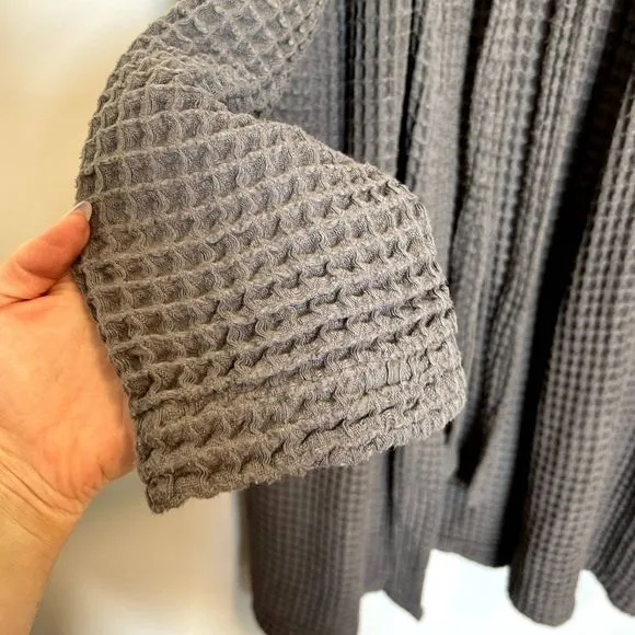 Happy Place Womens Waffle Knit Long Bathrobe Size Large Long Sleeve Grey Lounge