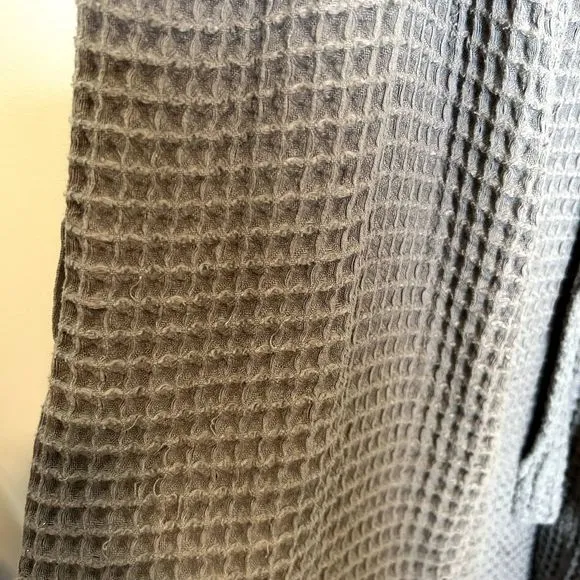 Happy Place Womens Waffle Knit Long Bathrobe Size Large Long Sleeve Grey Lounge