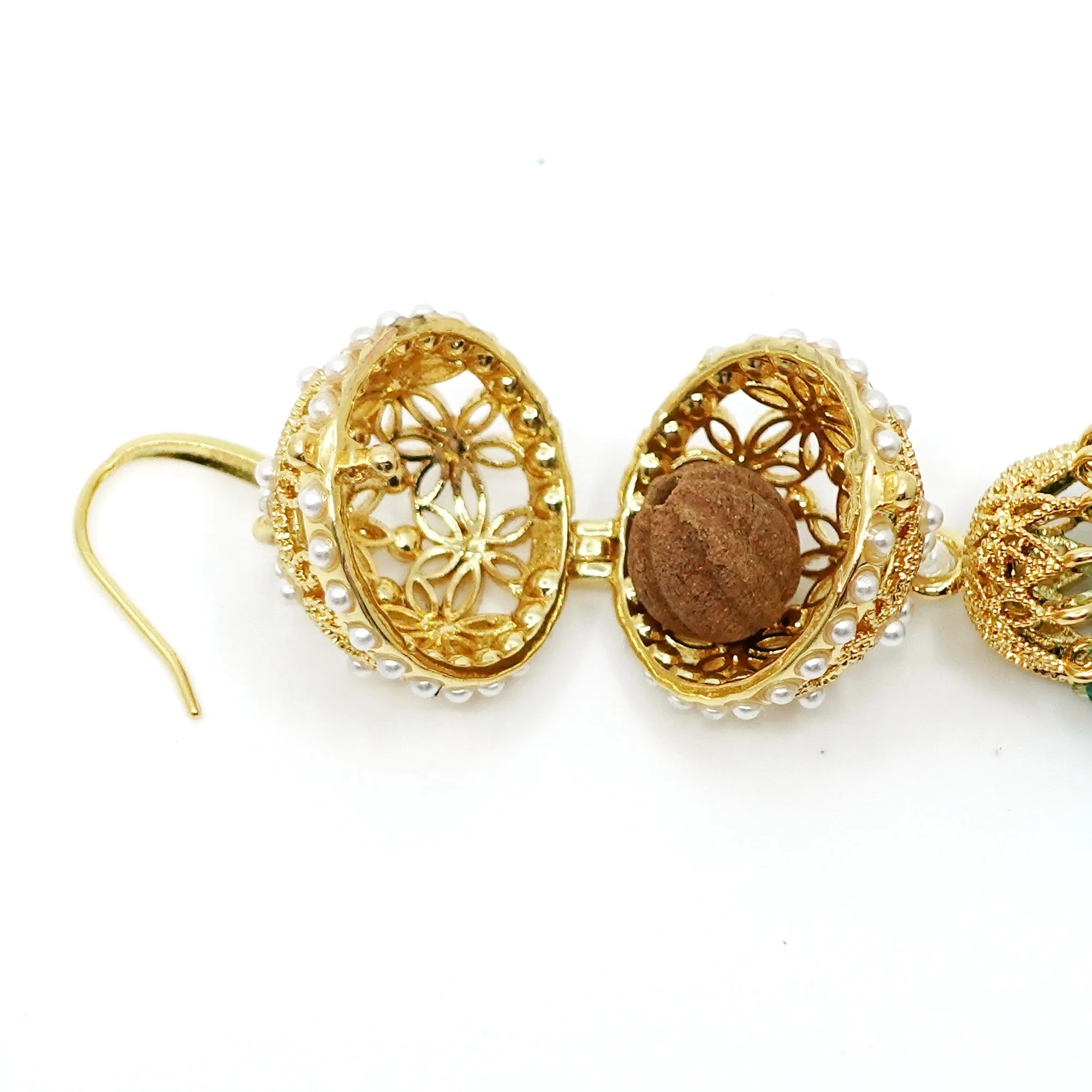Herbal Locket Gemstone Tassel Earrings - Apatite