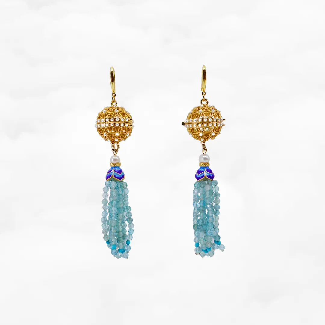 Herbal Locket Gemstone Tassel Earrings - Apatite