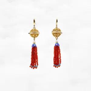 Herbal Locket Gemstone Tassel Earrings - Round Carnelian