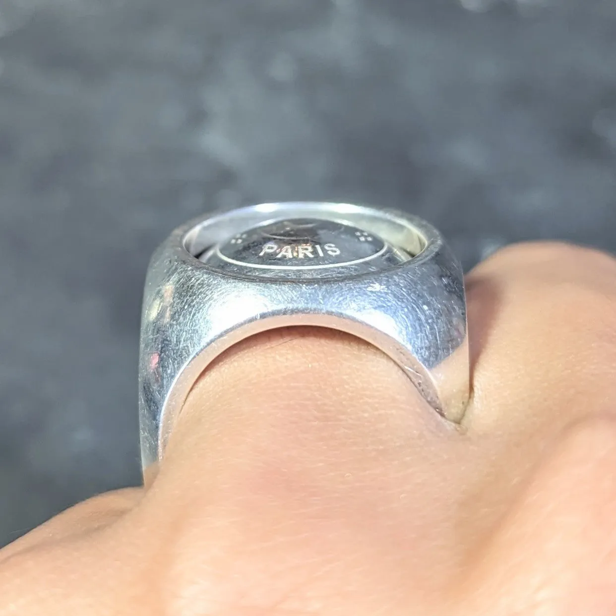 Hermés Paris Modernist Sterling Silver Spinning Cube Vintage Ring