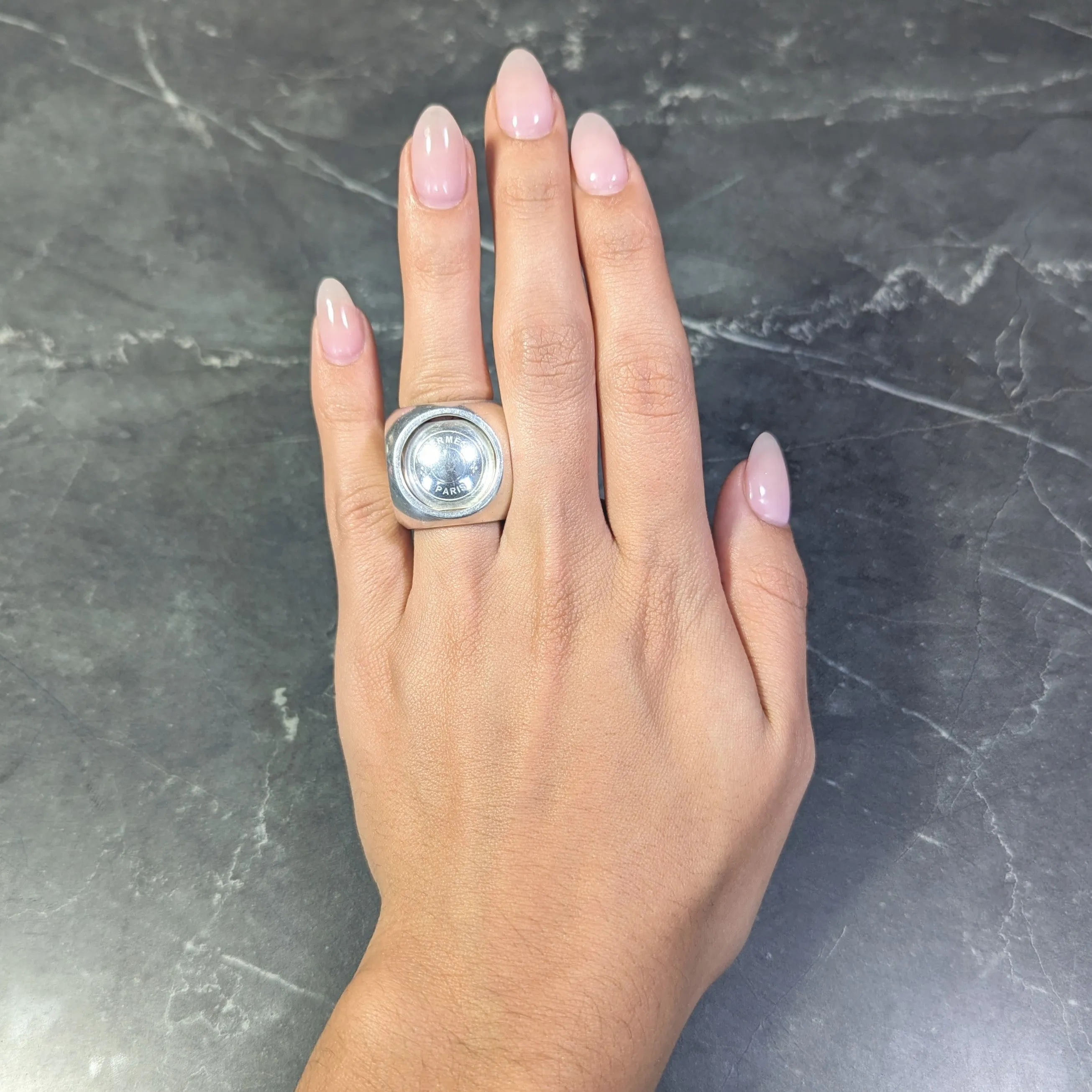 Hermés Paris Modernist Sterling Silver Spinning Cube Vintage Ring