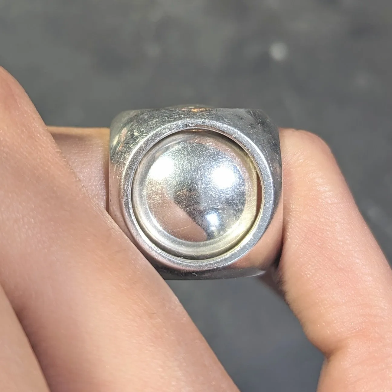 Hermés Paris Modernist Sterling Silver Spinning Cube Vintage Ring