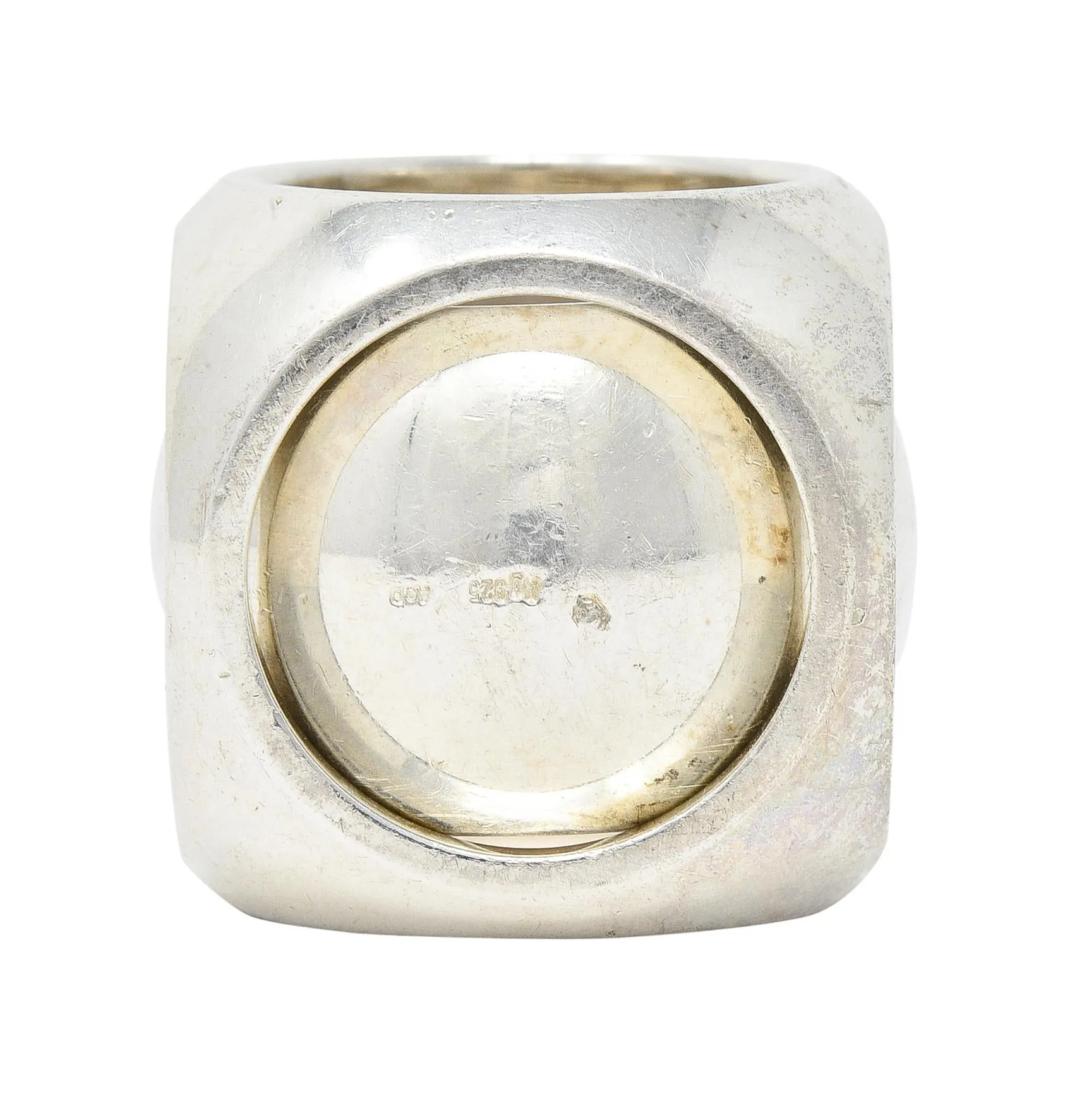 Hermés Paris Modernist Sterling Silver Spinning Cube Vintage Ring