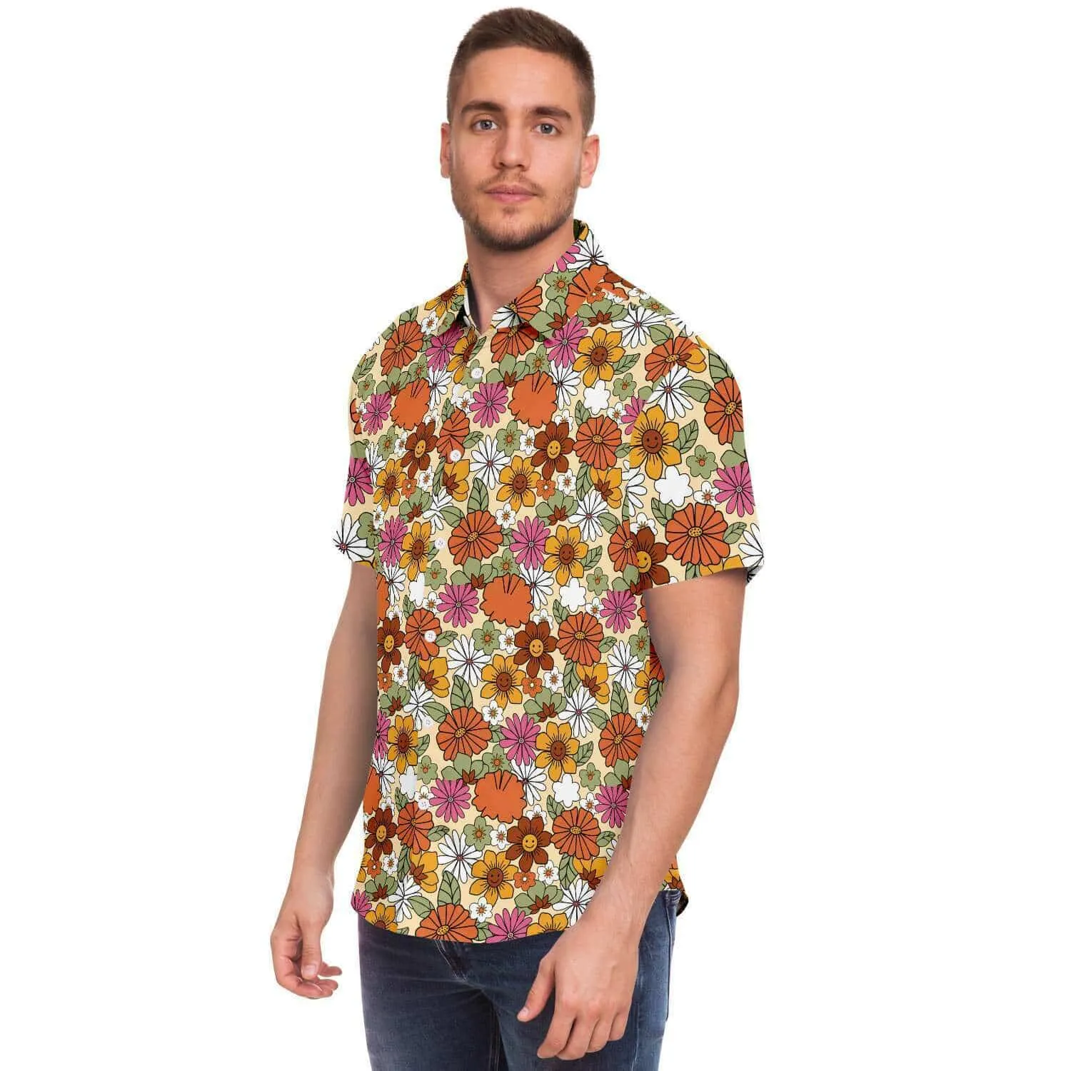 Hippie Flower Power Button Up Shirt