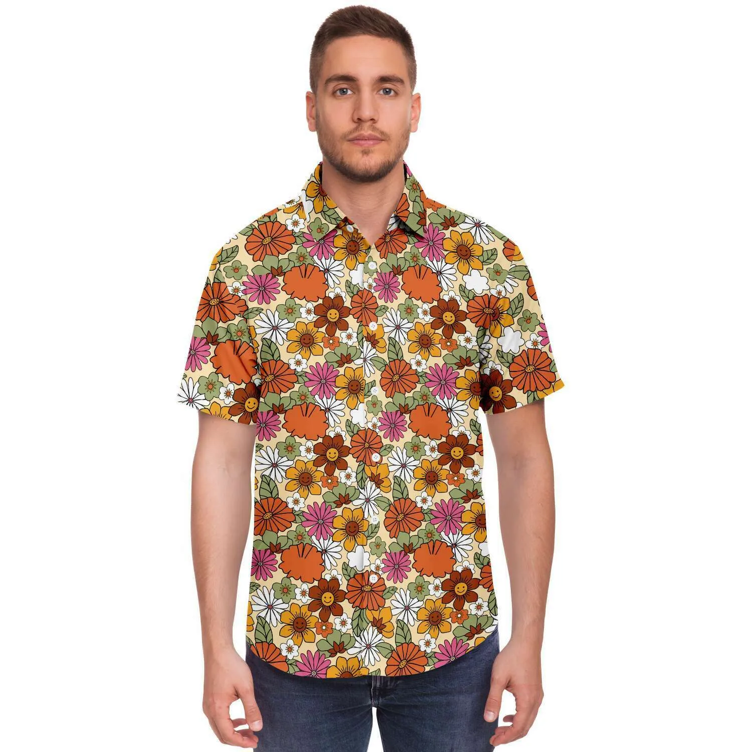 Hippie Flower Power Button Up Shirt