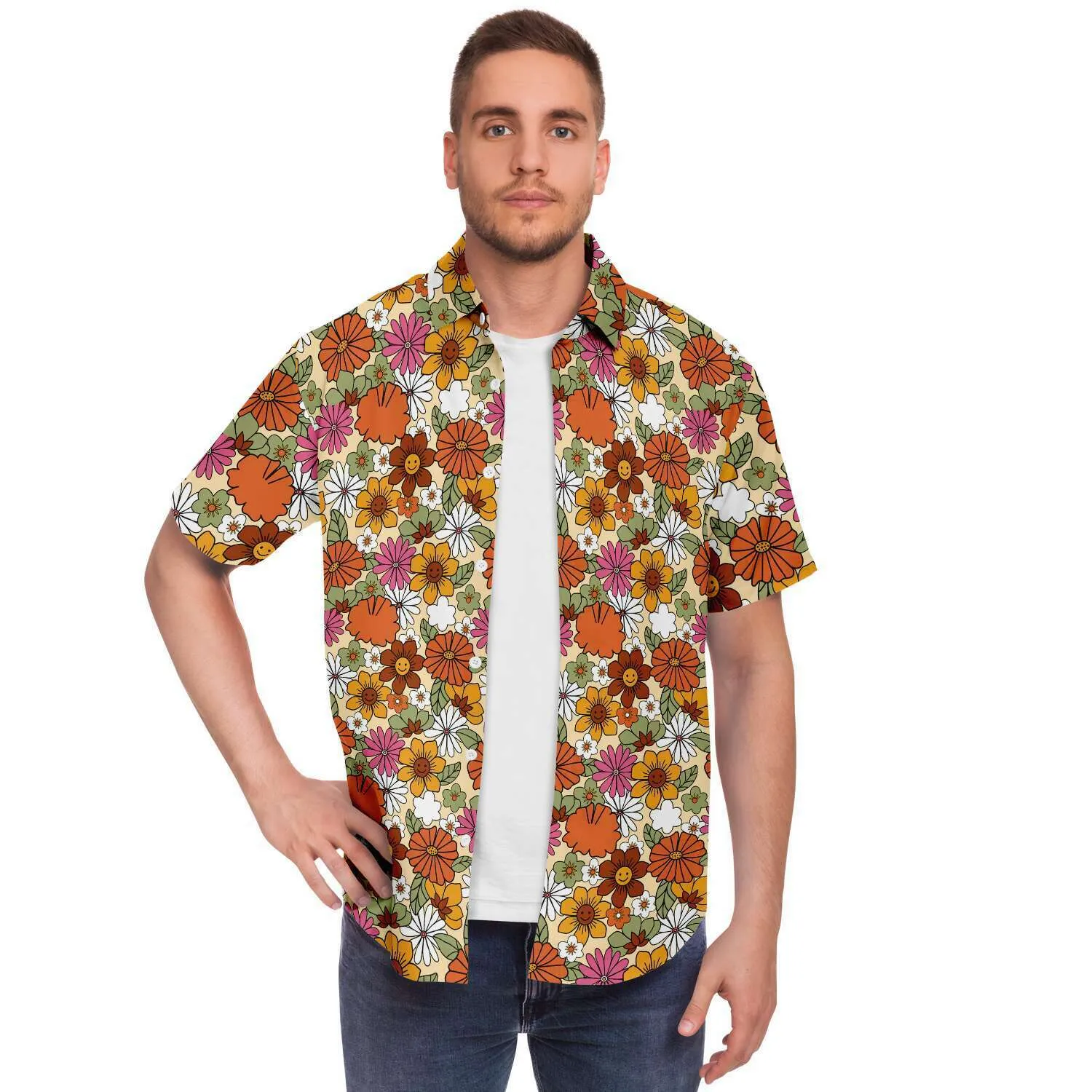 Hippie Flower Power Button Up Shirt