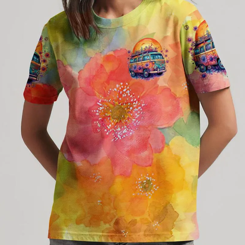 Hippie Vintage Hippie Van Tie-Dye - Retro Boho Festival - Tshirt, V-Neck Tshirt