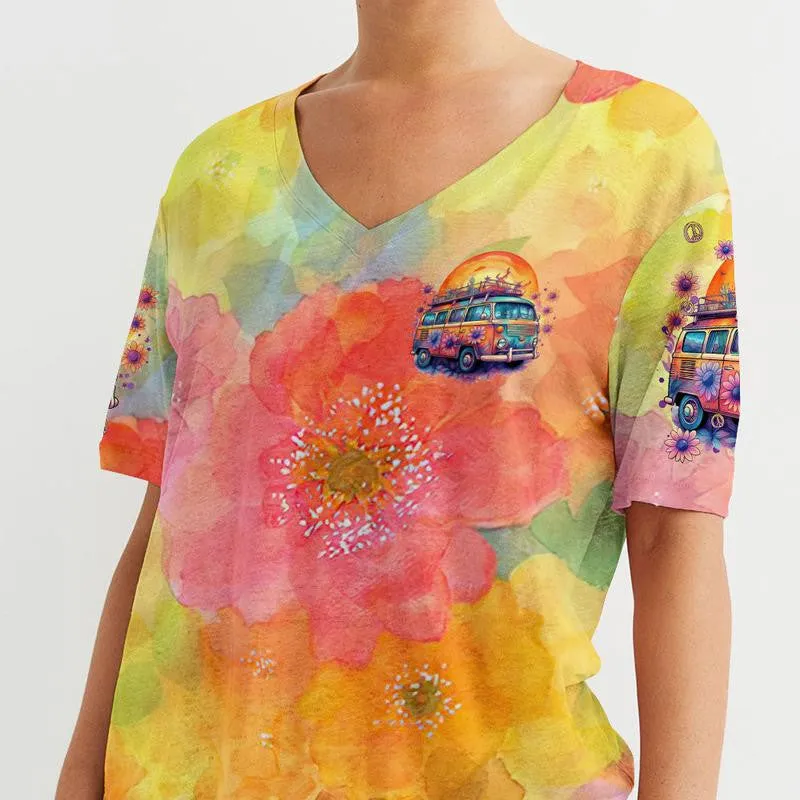 Hippie Vintage Hippie Van Tie-Dye - Retro Boho Festival - Tshirt, V-Neck Tshirt