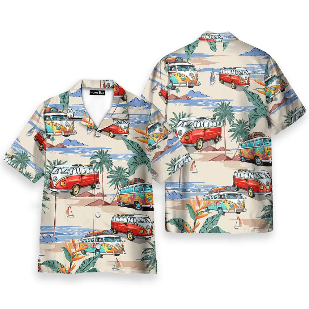 Hippie Vintage Van Retro Beach Bus Tropical - Hawaiian Shirt