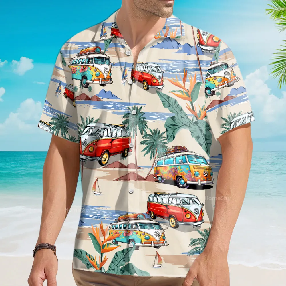 Hippie Vintage Van Retro Beach Bus Tropical - Hawaiian Shirt