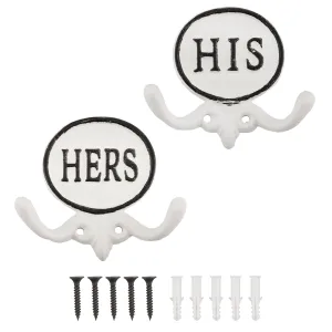 His and Hers Towel Hooks (Set of 2, All-White)