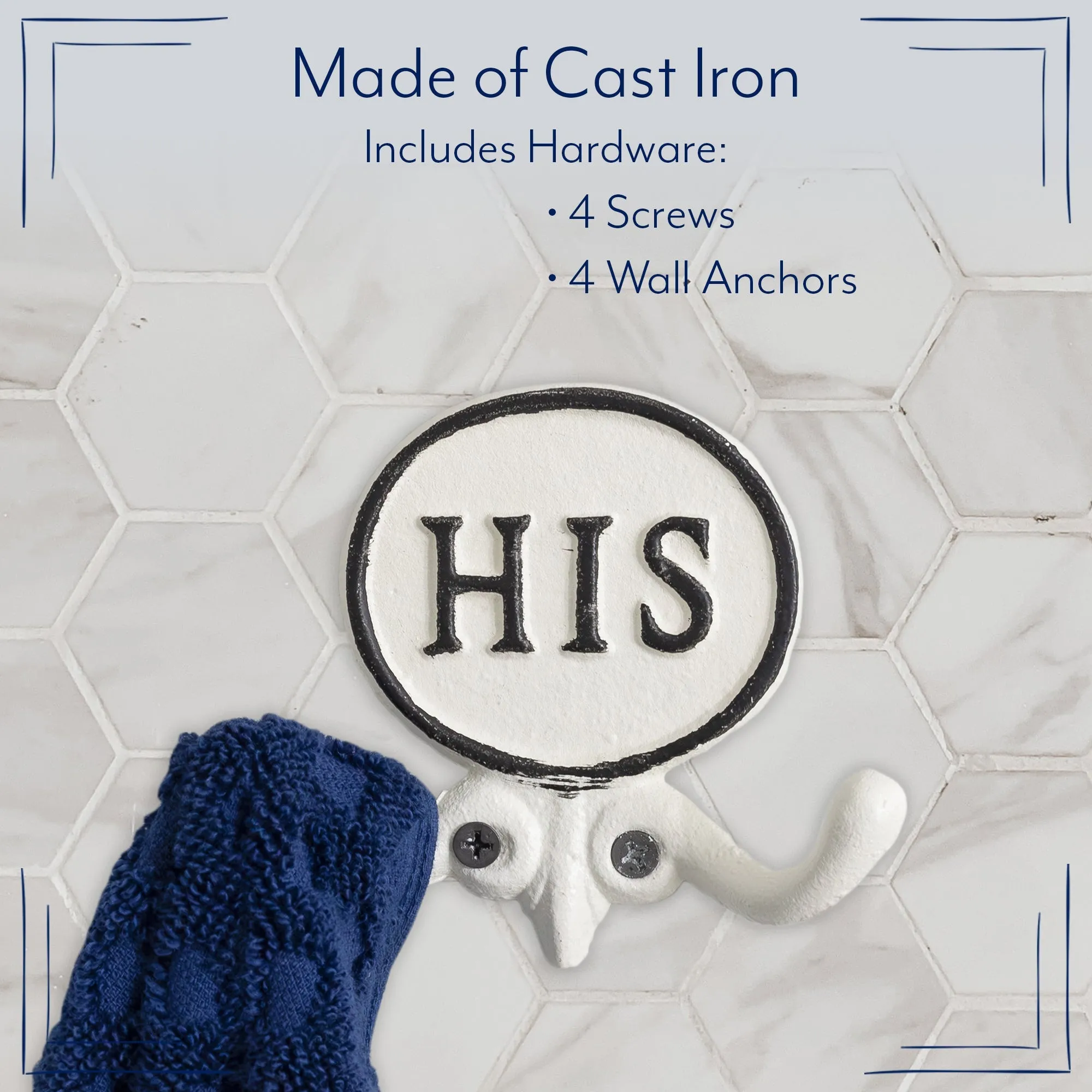 His and Hers Towel Hooks (Set of 2, All-White)