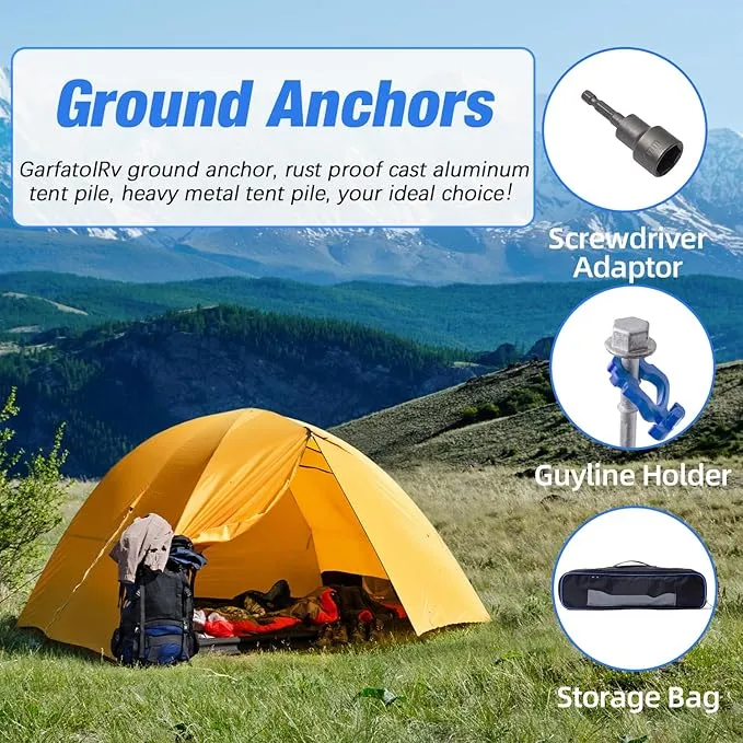 Homeon Wheels Camping Ground Anchors Aluminum Screw Heavy Duty Metal Non-Rust Cast Tent Anchors for Securing Animals, Tent, Canopies, Sheds, Swing Sets, Car Ports, Trampoline (18 Pack)