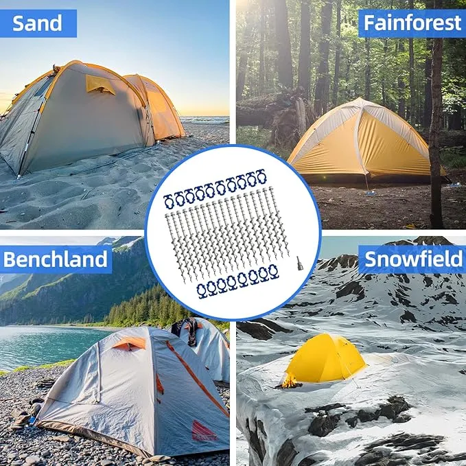 Homeon Wheels Camping Ground Anchors Aluminum Screw Heavy Duty Metal Non-Rust Cast Tent Anchors for Securing Animals, Tent, Canopies, Sheds, Swing Sets, Car Ports, Trampoline (18 Pack)