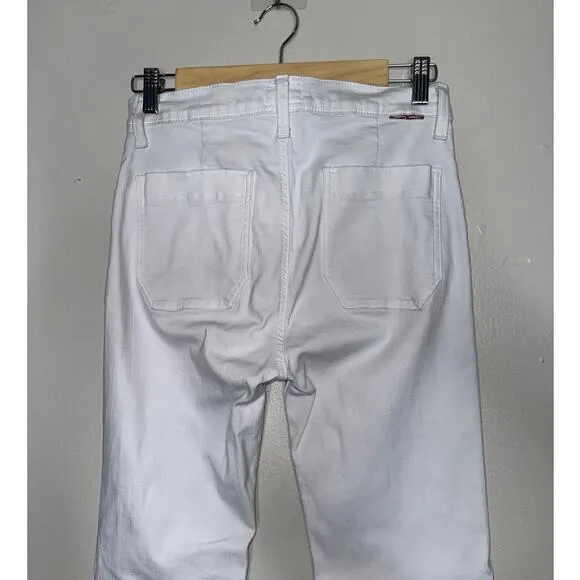 Hudson Taylor High Waisted Flare Jeans Patch Pockets White Size 6/28 ‘70s Style