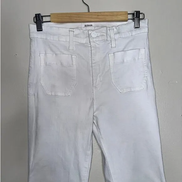 Hudson Taylor High Waisted Flare Jeans Patch Pockets White Size 6/28 ‘70s Style