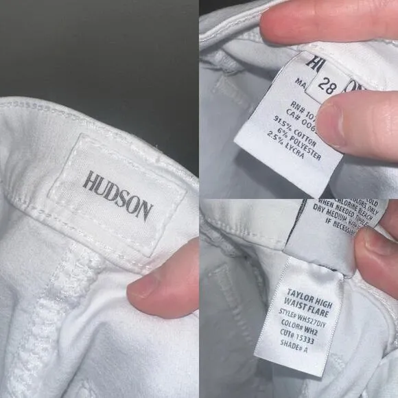 Hudson Taylor High Waisted Flare Jeans Patch Pockets White Size 6/28 ‘70s Style