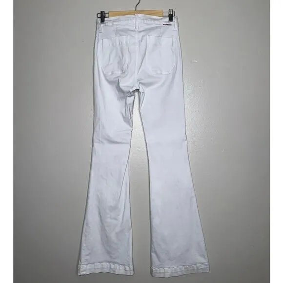 Hudson Taylor High Waisted Flare Jeans Patch Pockets White Size 6/28 ‘70s Style