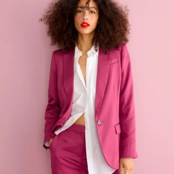 J CREW Alfie Blazer Gramercy Twill Raspberry 2 petite