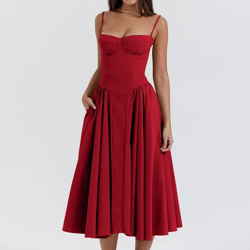 Jada Bustier Pleated A-Line Midi Dress