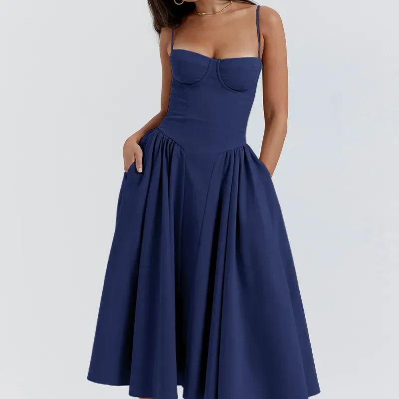 Jada Bustier Pleated A-Line Midi Dress