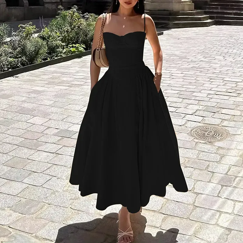 Jada Bustier Pleated A-Line Midi Dress