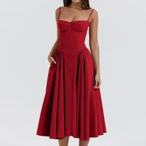 Jada Bustier Pleated A-Line Midi Dress