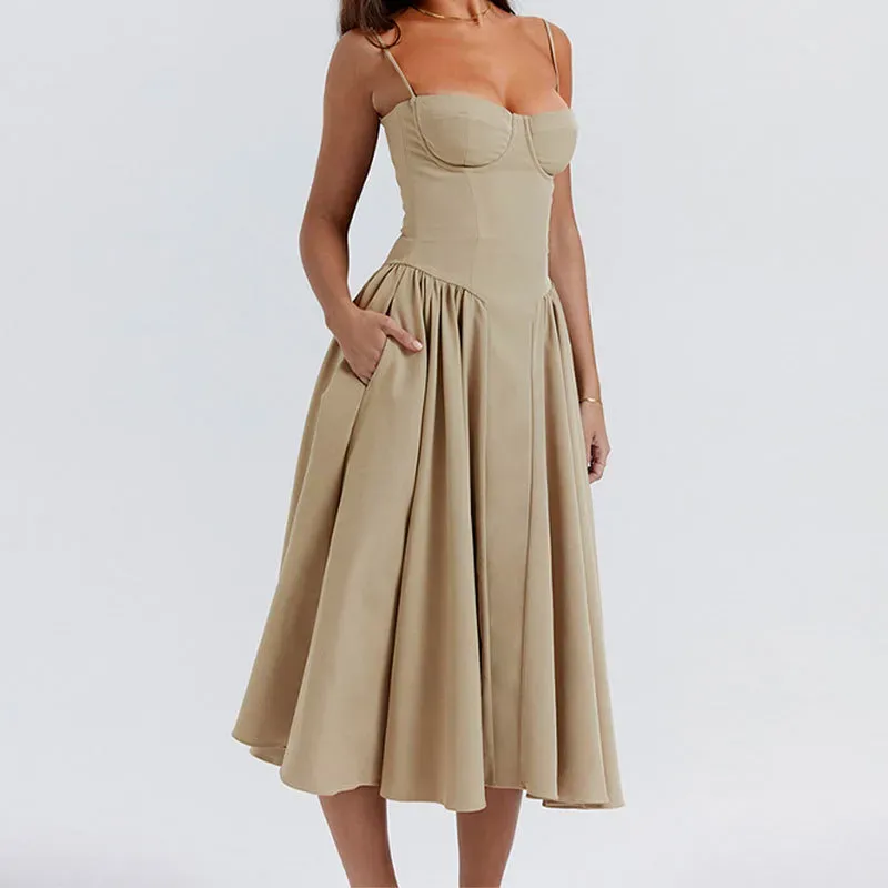 Jada Bustier Pleated A-Line Midi Dress