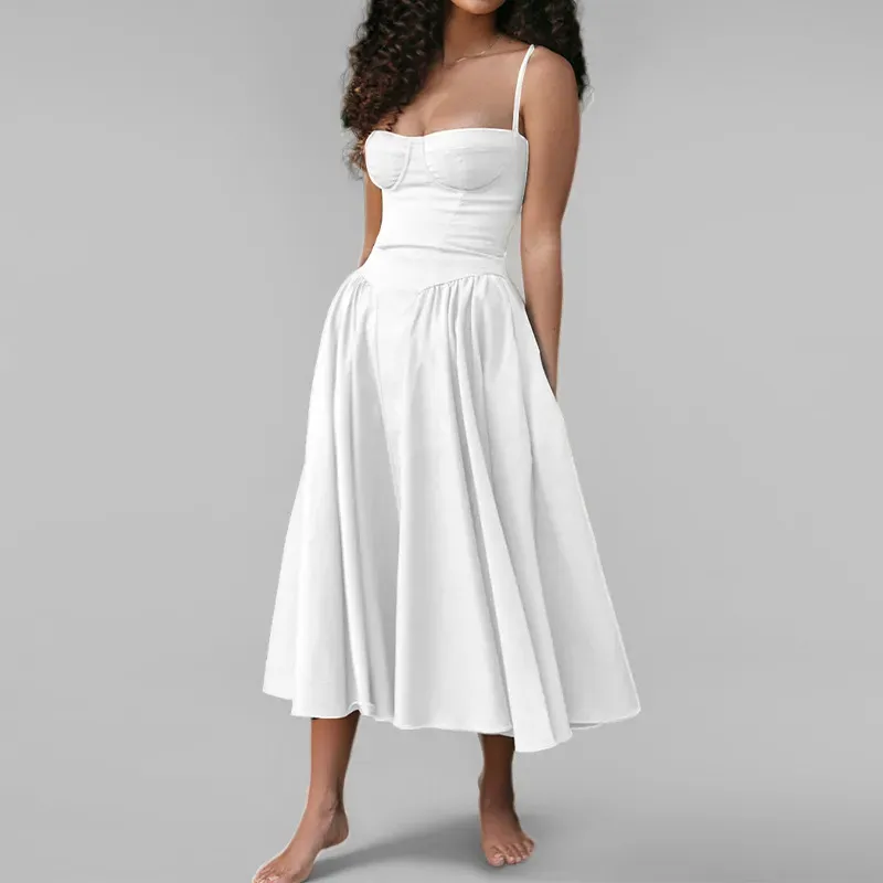 Jada Bustier Pleated A-Line Midi Dress