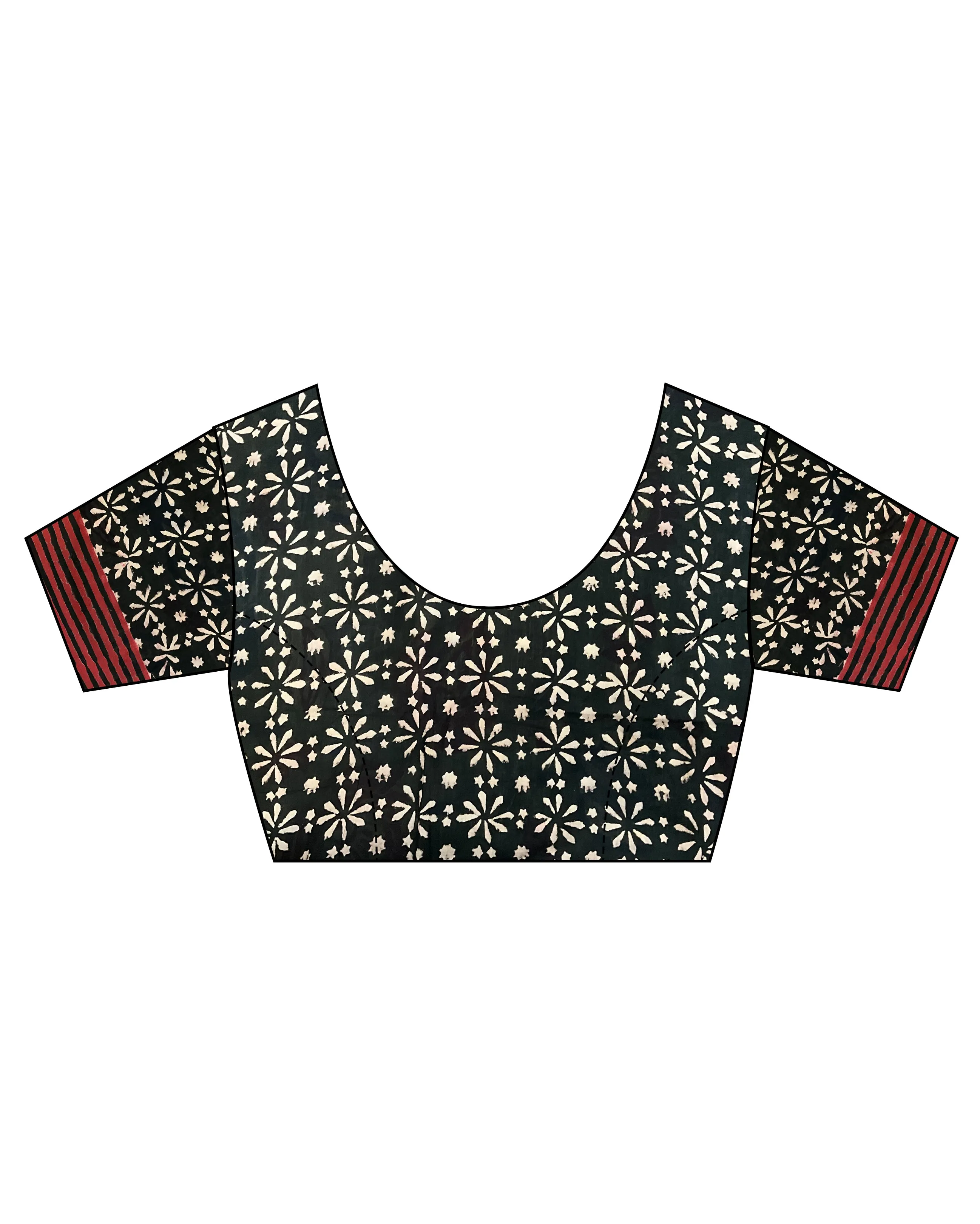 Kashton Hand Blockprinted Cotton Saree- Kohl