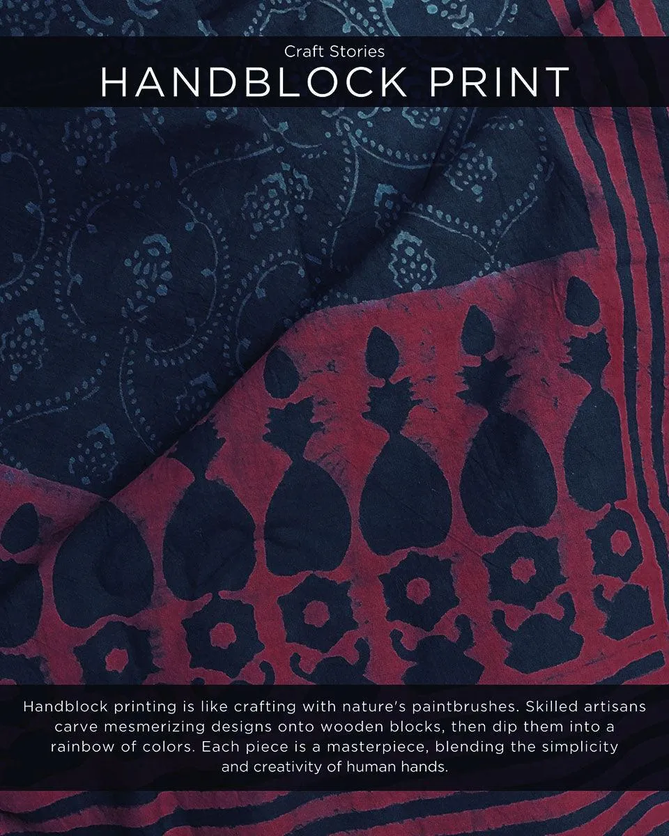 Kashton Hand Blockprinted Cotton Saree- Kohl