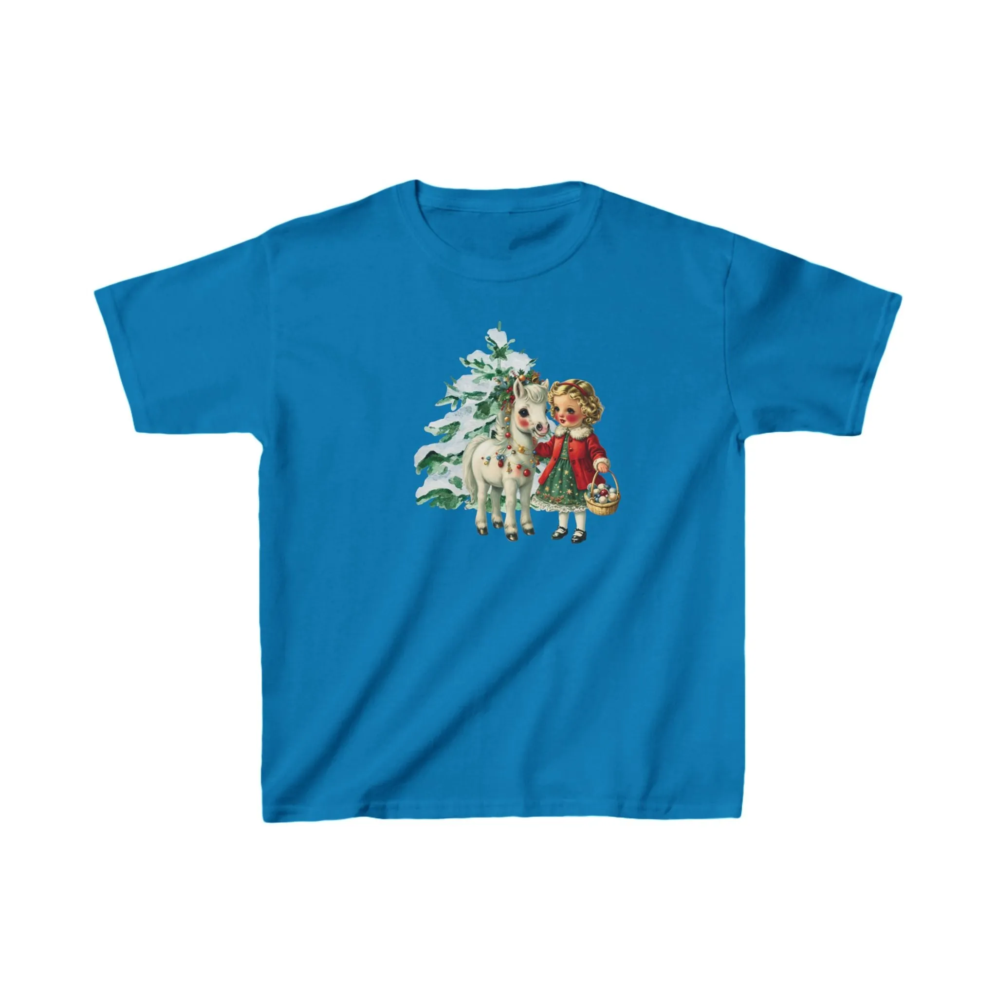 Kids Vintage Retro Christmas Girl and Pony Horse Shirt