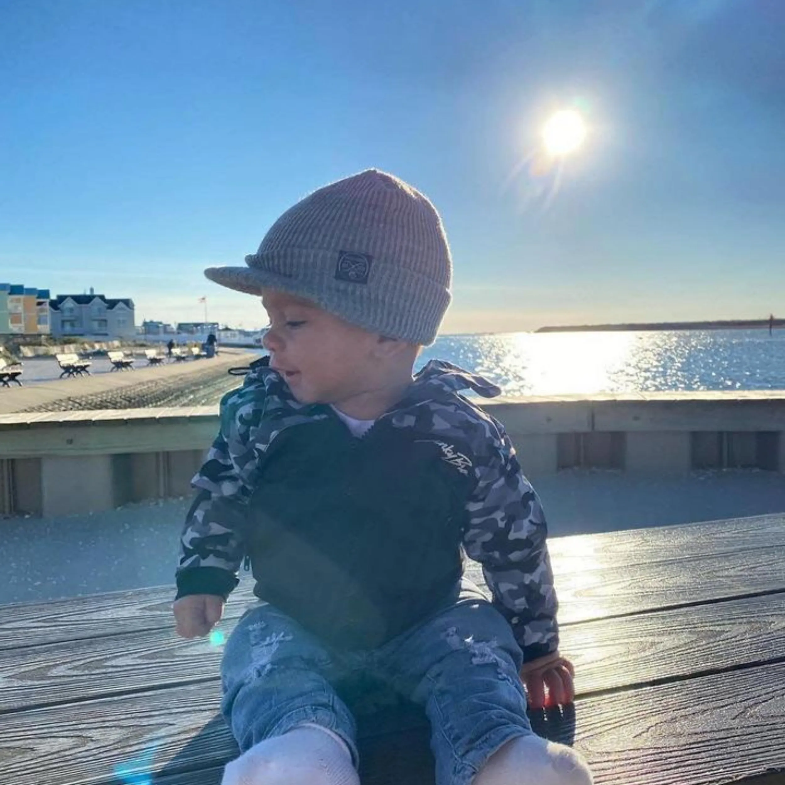 Knuckleheads Grey Baby Boy's Stripe Visor Beanie with Tag