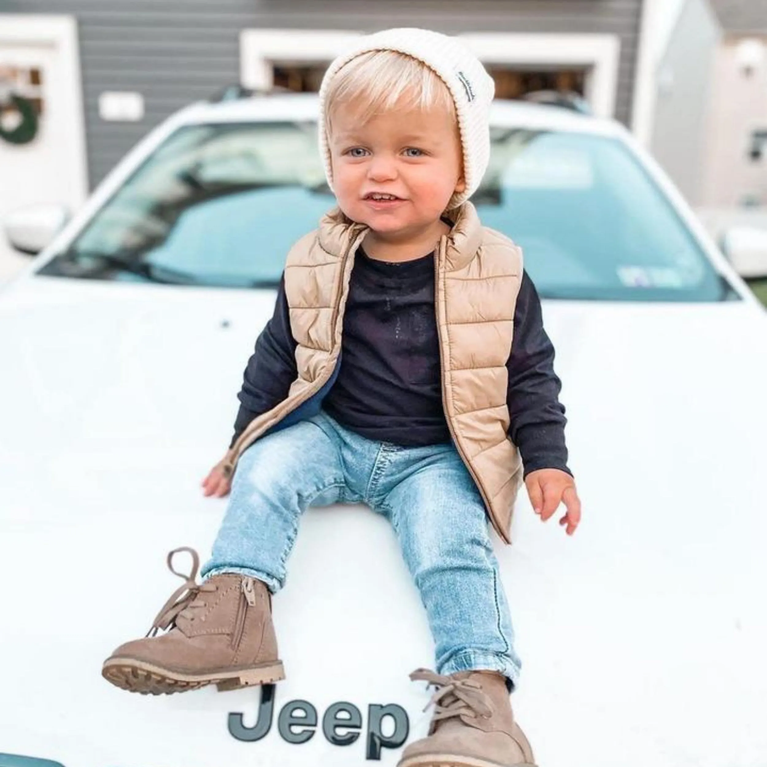 Knuckleheads Ivory Slouchy Beanie For Kids