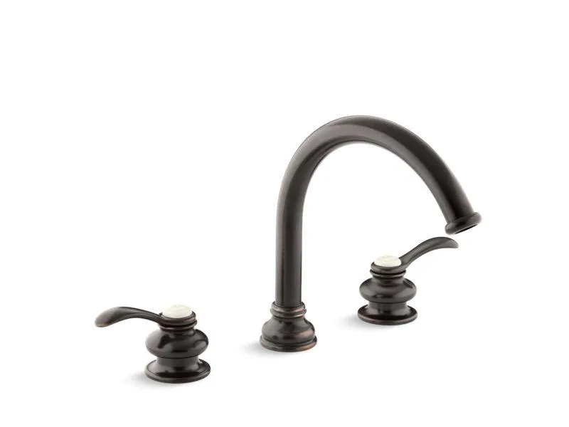 KOHLER K-T12885-4 Fairfax Deck-mount bath faucet trim with lever handles and traditional 8-7/8" non-diverter slip-fit spout, valve not included