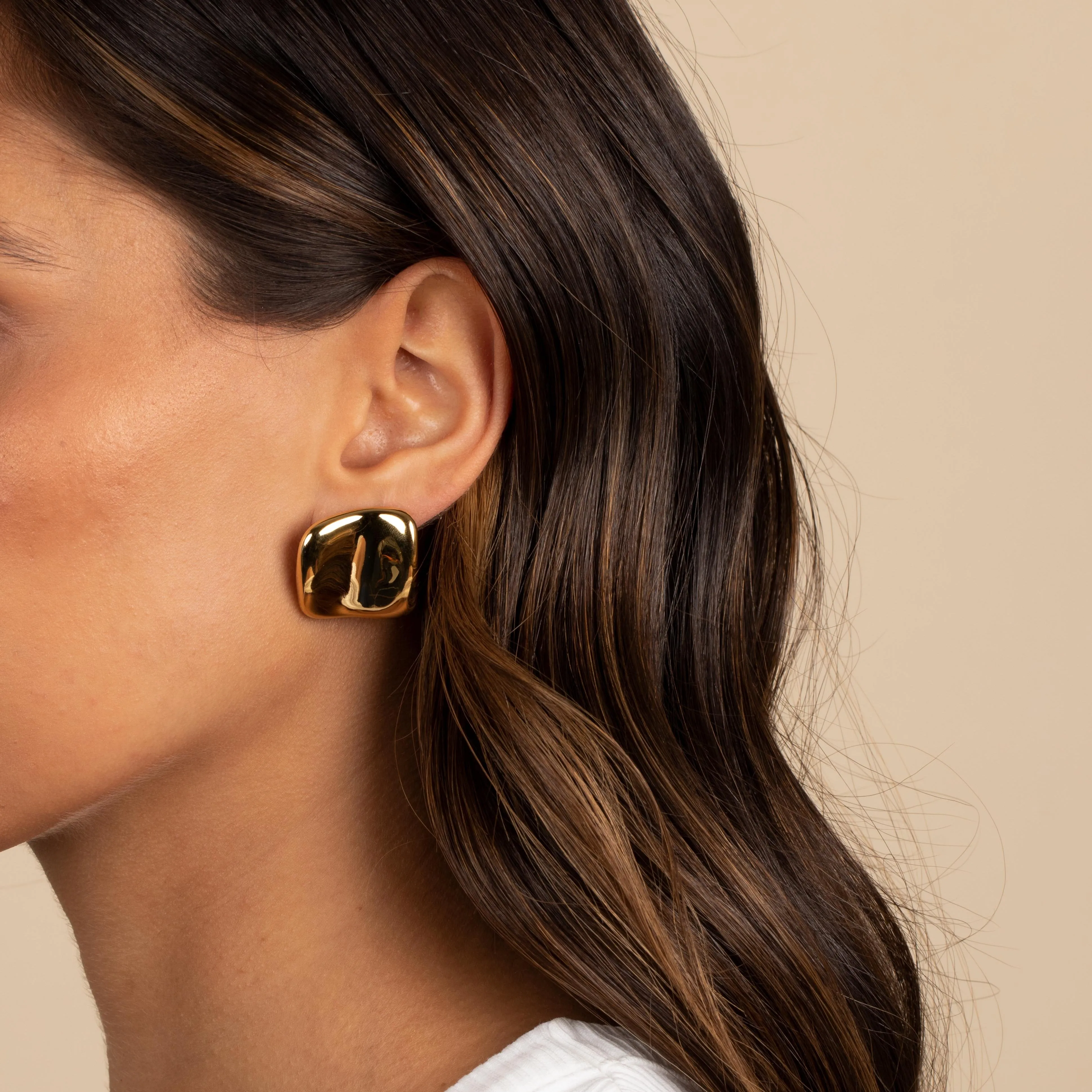 Large Solid Indented Square Stud Earring