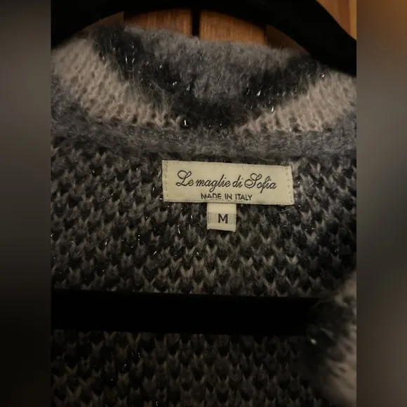 Le Magile di Sofia Women’s Retro Cream, Black, and Grey Sz M Longline Cardigan