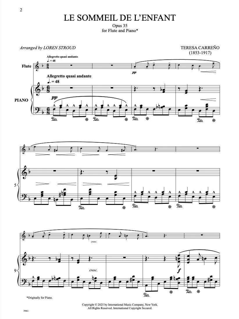 Le Sommeil de l'Enfant, Opus 35 (Flute and Piano)
