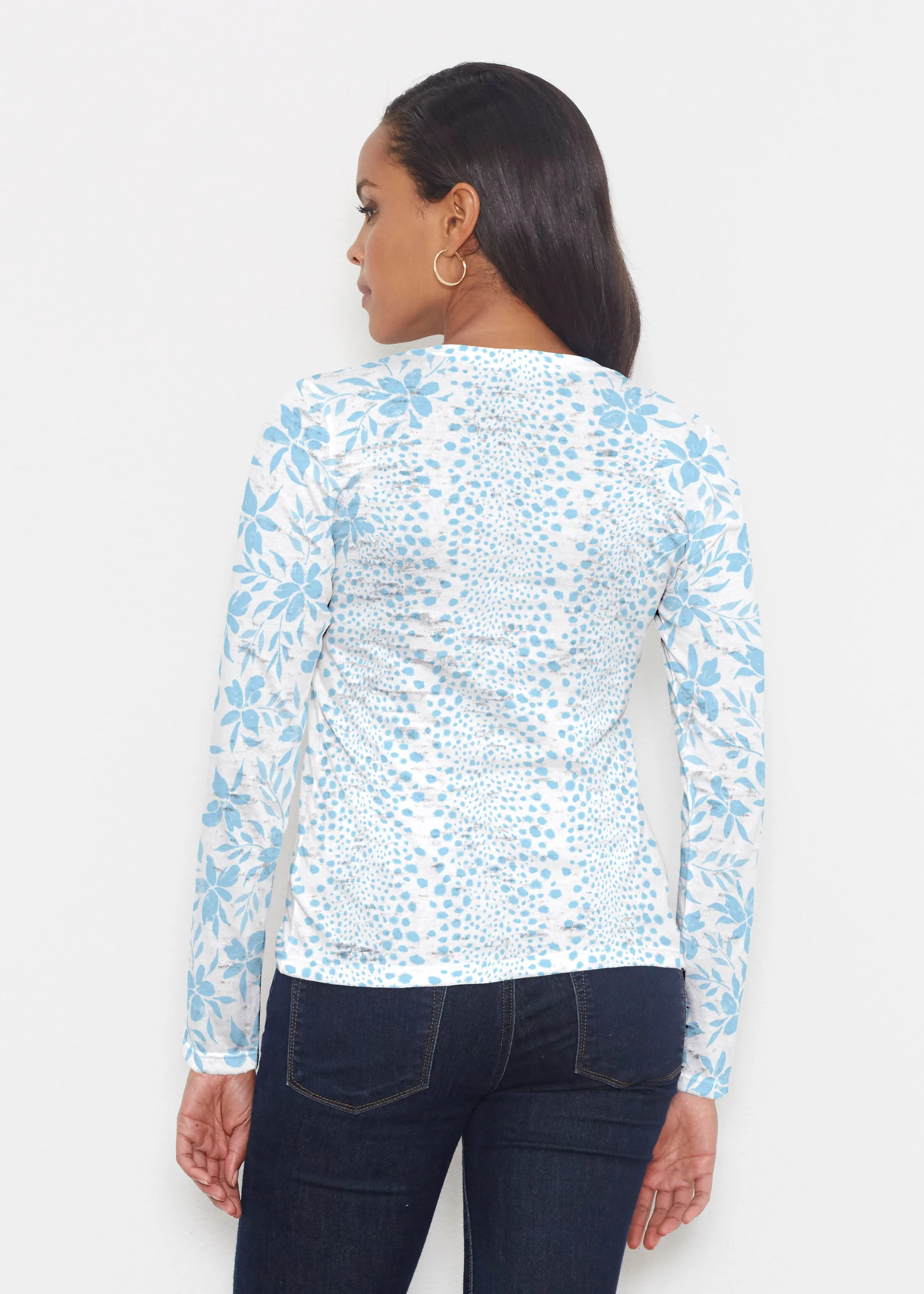 Leopard Rose Aqua (8028) ~ Signature Long Sleeve Crew Shirt