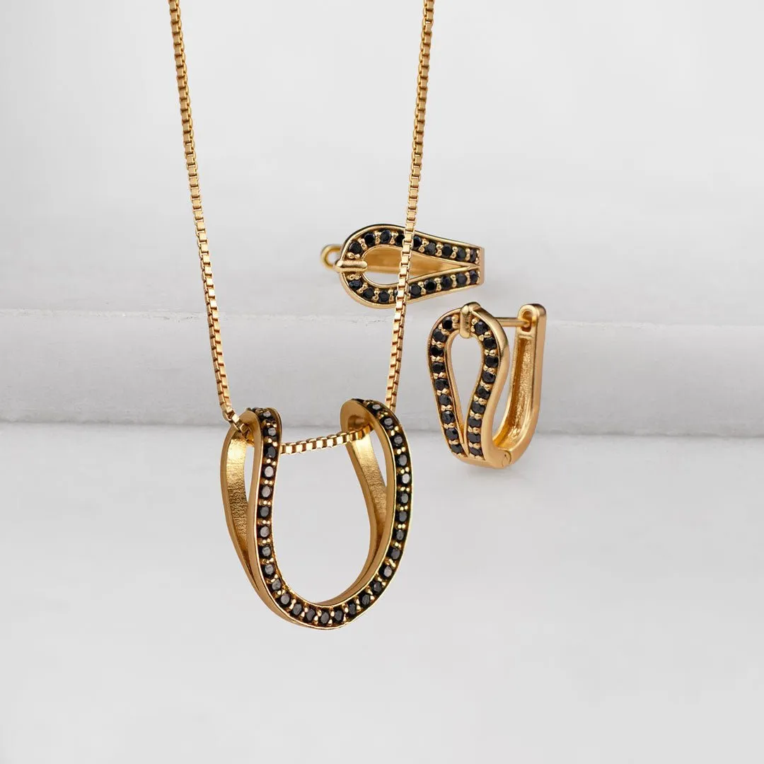 Levade - Moissanite Black Stone 14K Gold vermeil Horseshoe Earring