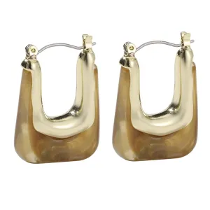 Light Brown Resin & 18K Gold-Plated U-Shape Huggie Earring