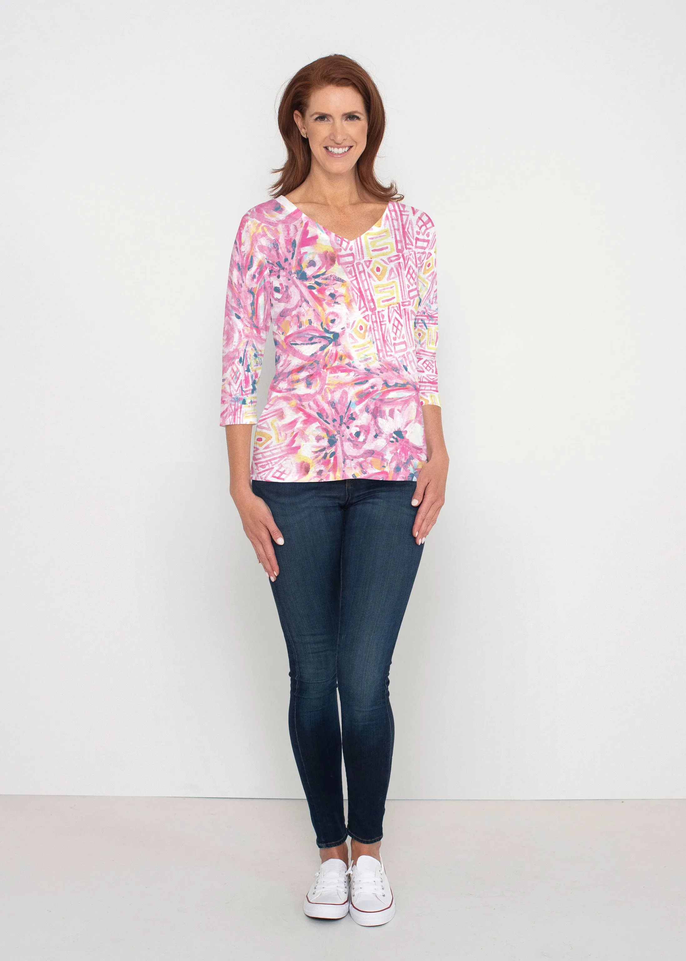 Lilly Pink (17250) ~ Signature 3/4 Sleeve V-Neck Top