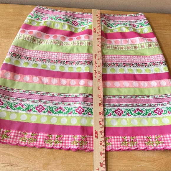 LILLY PULITZER GROSGRAIN RIBBON SKIRT 8 VTG 90S PENCIL BACK ZIP ABOVE KNEE LINED