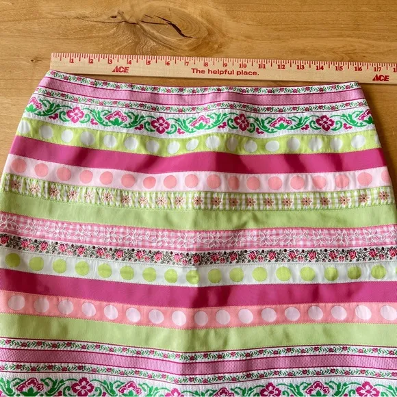 LILLY PULITZER GROSGRAIN RIBBON SKIRT 8 VTG 90S PENCIL BACK ZIP ABOVE KNEE LINED
