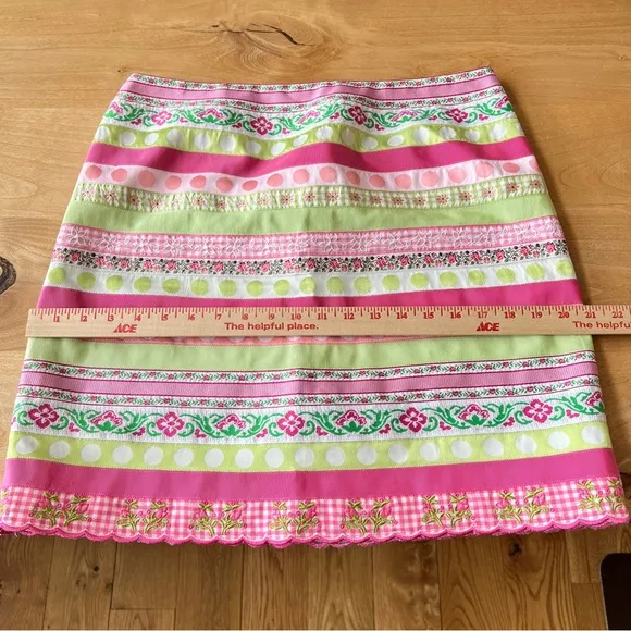 LILLY PULITZER GROSGRAIN RIBBON SKIRT 8 VTG 90S PENCIL BACK ZIP ABOVE KNEE LINED