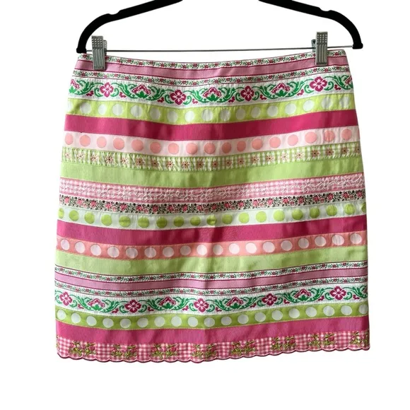 LILLY PULITZER GROSGRAIN RIBBON SKIRT 8 VTG 90S PENCIL BACK ZIP ABOVE KNEE LINED